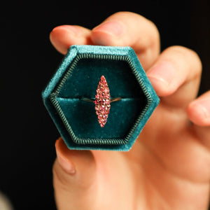 Edwardian 14k Gold Pink Spinel Navette Ring, Rare Gemstone Jewellery