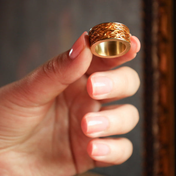 Fidget Ring, Unisex Solid 18k Gold Spinning Band