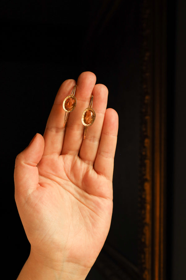 French Antique Poissarde Earrings with Genuine Citrine