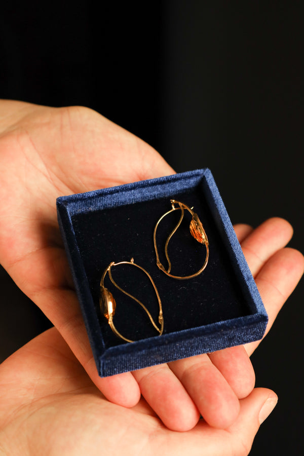 French Antique Poissarde Earrings with Genuine Citrine