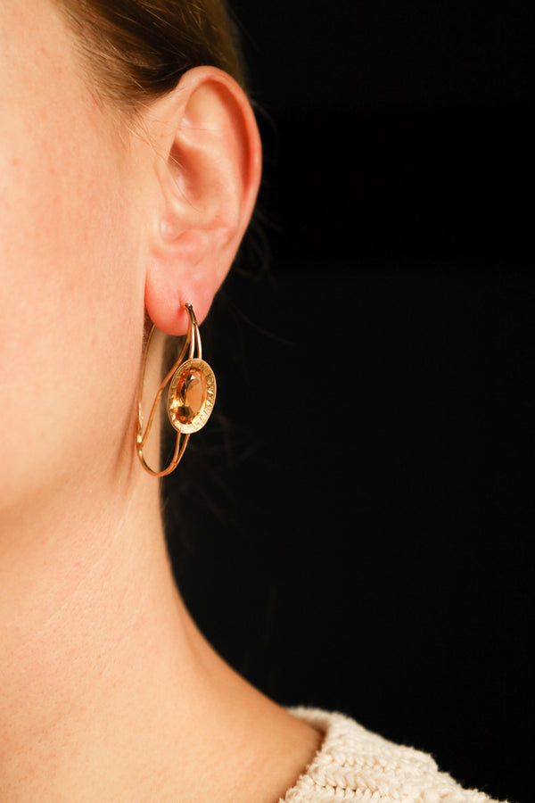 French Antique Poissarde Earrings with Genuine Citrine