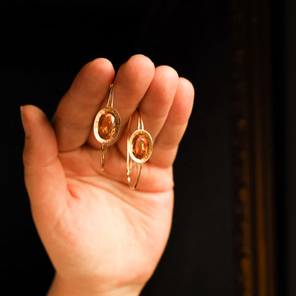 French Antique Poissarde Earrings with Genuine Citrine