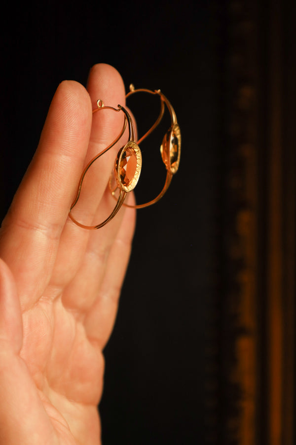 French Antique Poissarde Earrings with Genuine Citrine