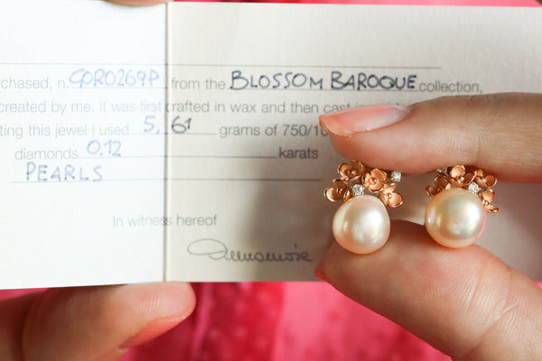 18k Fresh Water Pearl Earrings, Signed Jewelry by Annamaria Cammilli, Blossom Baroque