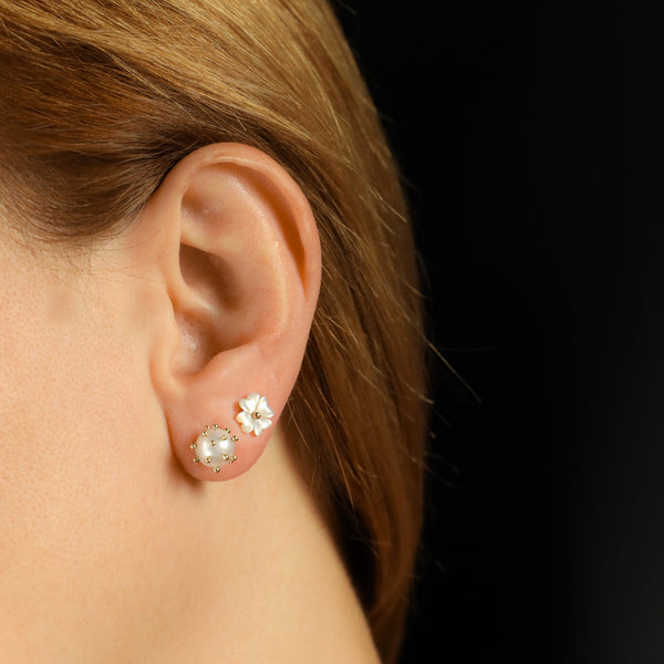 Funky Spiky Pearl Stud Earrings in Solid 18k Gold