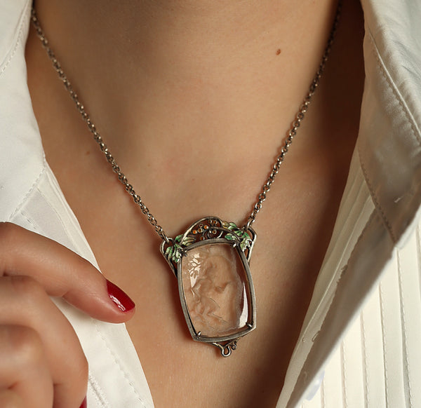 Art Nouveau Style Sterling Silver Faun Reverse Intaglio Necklace