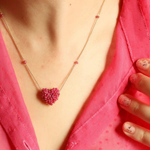 Italian Vintage 18k Gold Ruby Heart Necklace