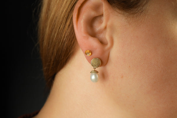 Knot Stud Earrings 14K Gold - White Pearl Teardrop Earrings