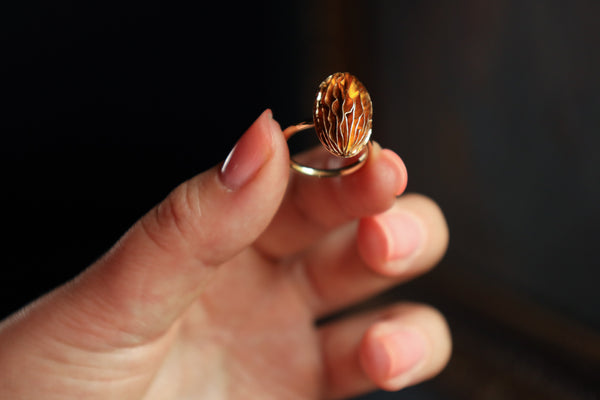 Large Oval Dome Gold Ring, Hammered 18k Gold