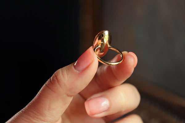 Large Oval Dome Gold Ring, Hammered 18k Gold