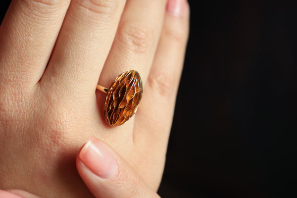 Large Oval Dome Gold Ring, Hammered 18k Gold
