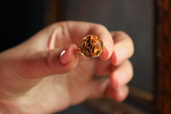 Large Round Dome Gold Ring, Hammered 18k Gold