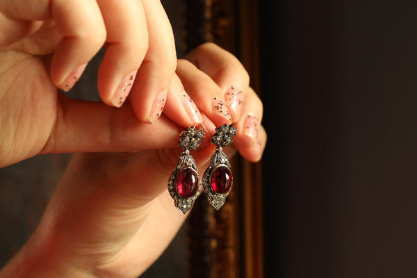 Vintage Teardrop Garnet and Diamond Earrings