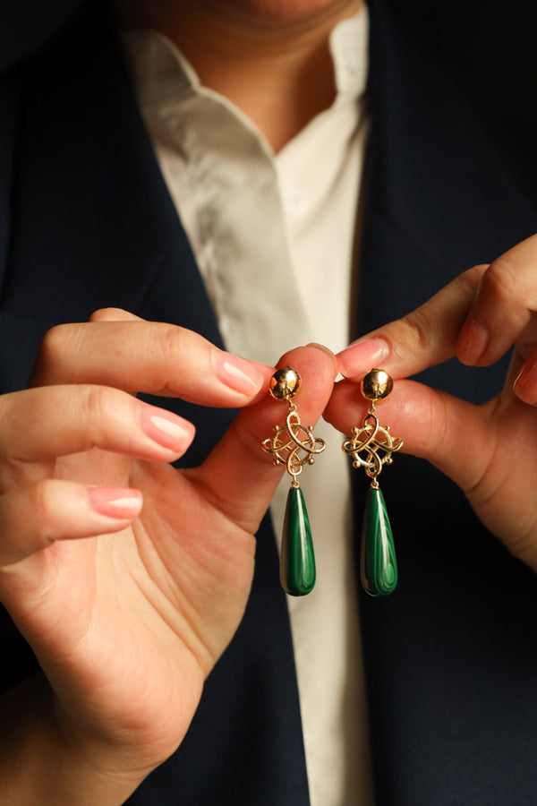 18k Gold Lovers Knot Earrings with Convertible Lapis Lazuli and Malachite Drops