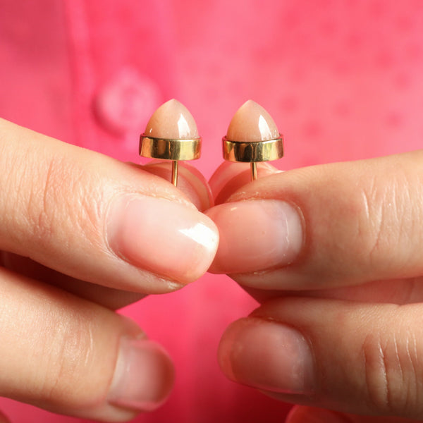 Bullet Indian Moonstone Earrings, Unisex Studs 18k Gold