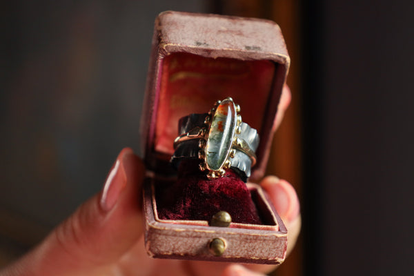 Upcycled Moss Agate Ring, Two Ring In One Dendric Agate Band