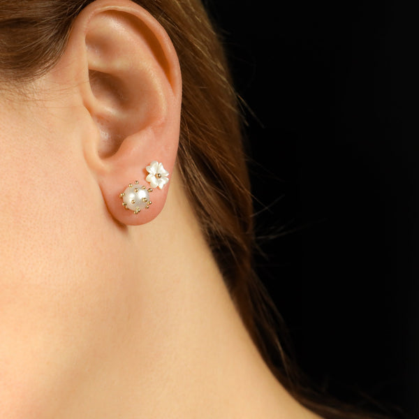 Funky Spiky Pearl Stud Earrings in Solid 18k Gold