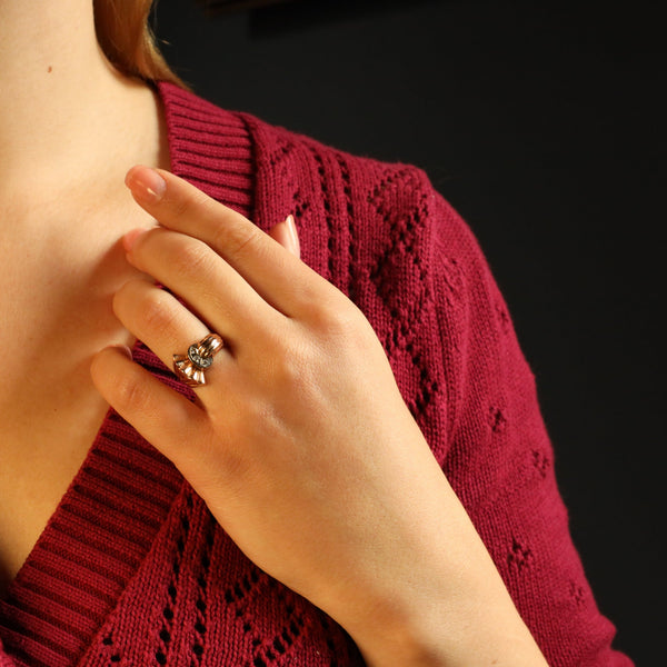 Retro Diamond Lace Ring with Diamonds in Solid 18k Gold
