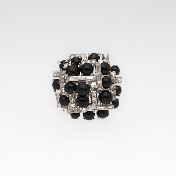 Retro Onyx Cocktail Diamond Ring in Solid 14k White Gold
