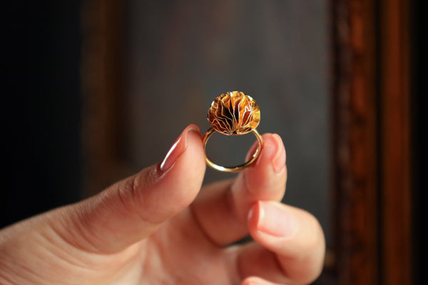 Large Round Dome Gold Ring, Hammered 18k Gold
