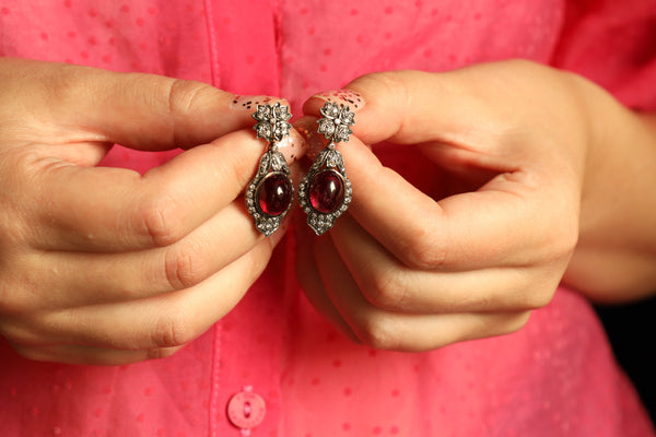 Vintage Teardrop Garnet and Diamond Earrings