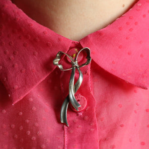 Tiffany and Co Ribbon Bow Brooch, Vintage 1985, Signed Jewelry