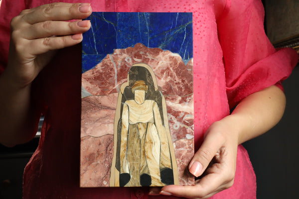 Vintage Trinket Jewelry Box with Pink Marble and Lapis Lazuli Inlay