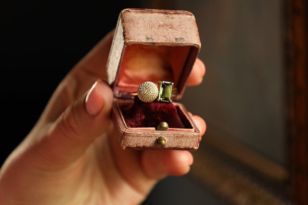 Two Ring In One Ring with Green Tourmaline and 14k Gold Filigree