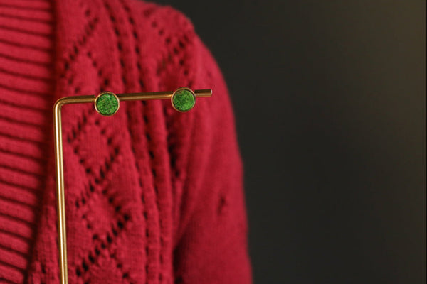 Uncut Raw Tsavorite Earrings, Unisex Studs 18k Gold
