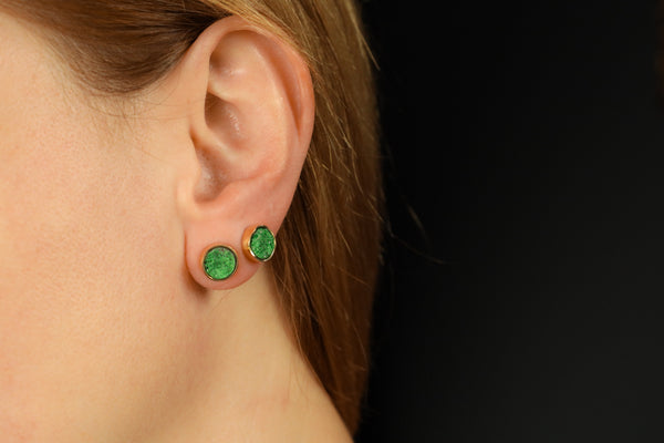 Uncut Raw Tsavorite Earrings, Unisex Studs 18k Gold