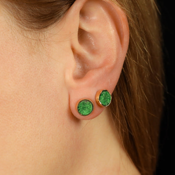 Uncut Raw Tsavorite Earrings, Unisex Studs 18k Gold