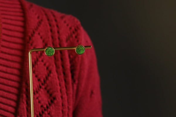 Uncut Raw Tsavorite Earrings, Unisex Studs 18k Gold
