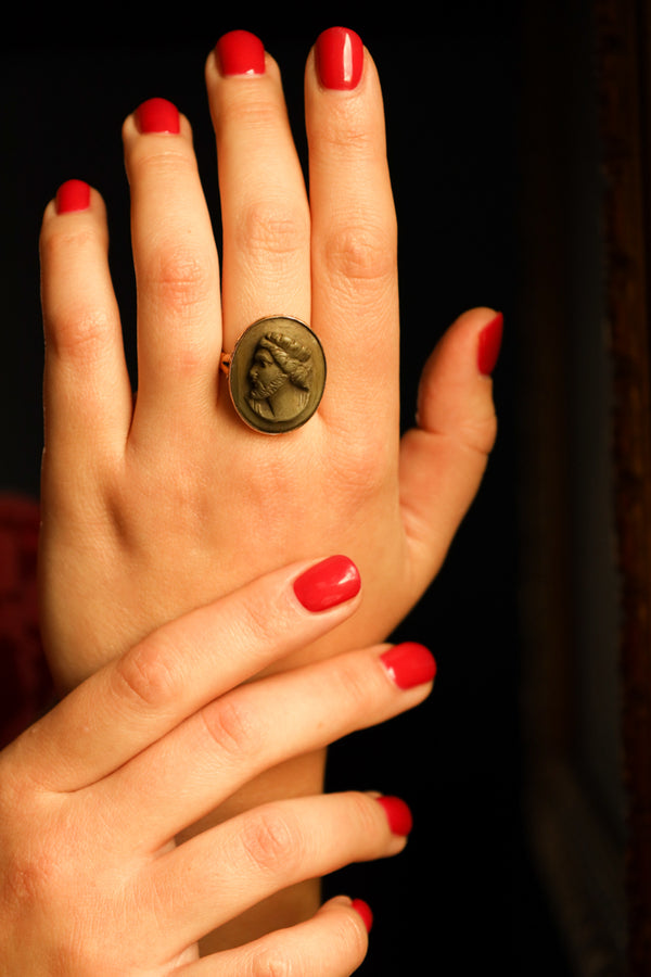 Unisex Antique Lava Cameo Ring