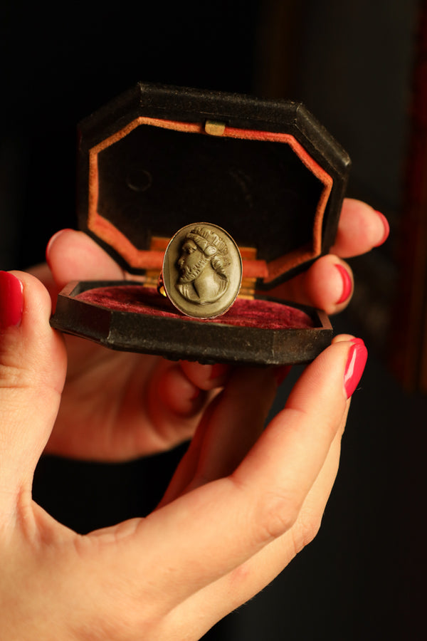 Unisex Antique Lava Cameo Ring