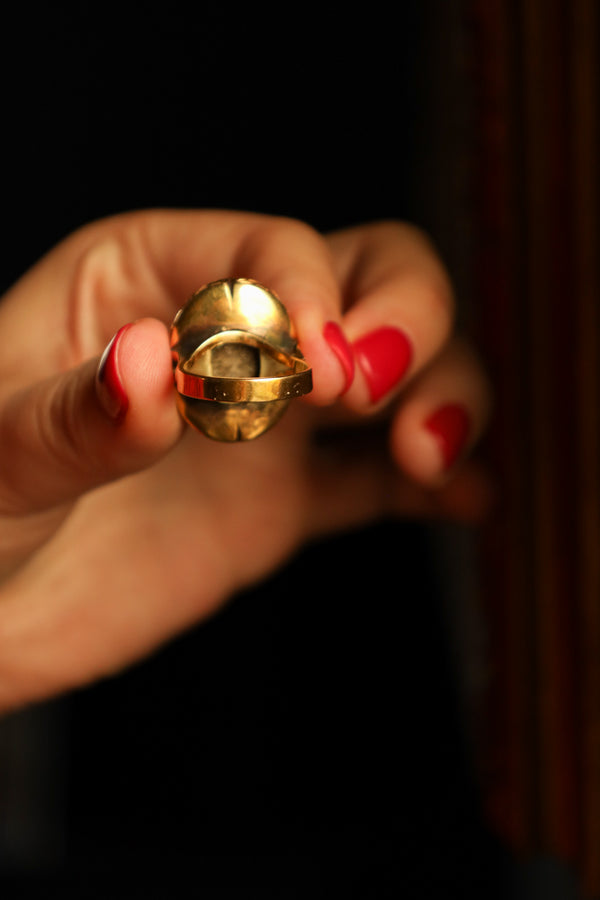 Unisex Antique Lava Cameo Ring