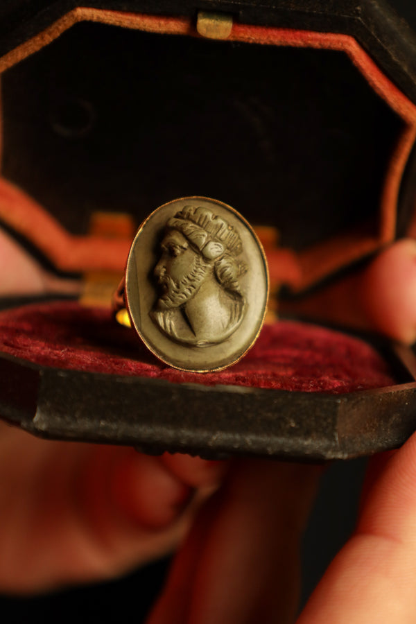 Unisex Antique Lava Cameo Ring