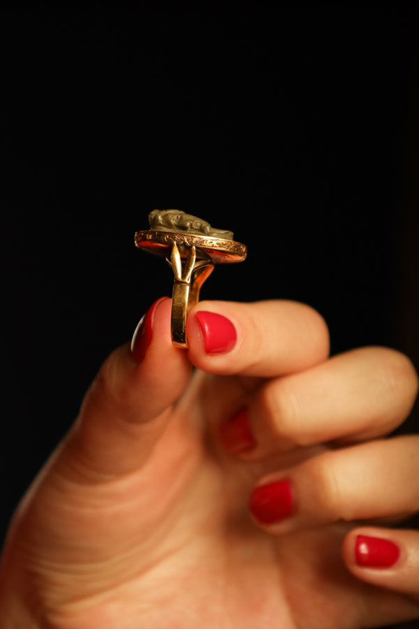Unisex Antique Lava Cameo Ring