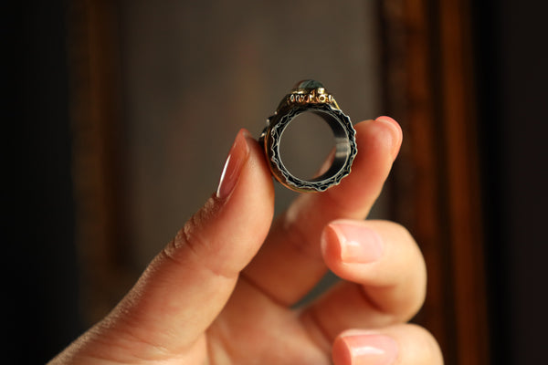 Upcycled Moss Agate Ring, Two Ring In One Dendric Agate Band