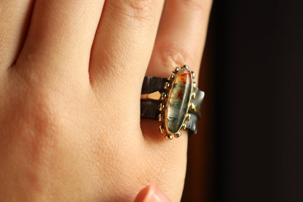 Upcycled Moss Agate Ring, Two Ring In One Dendric Agate Band