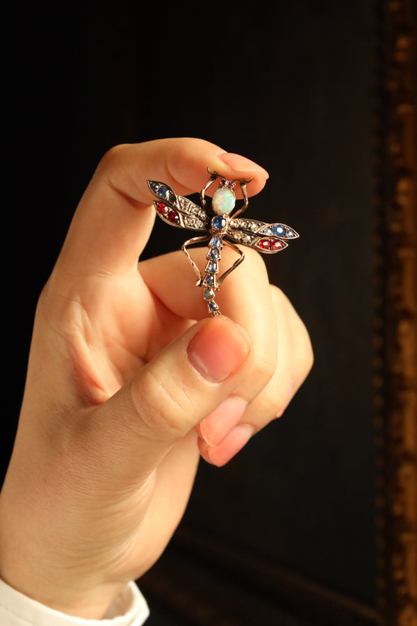 Victorian Dragonfly Brooch set with Opal, Sapphires and Diamonds