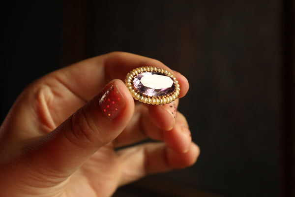 Antique Victorian Pearl and Amethyst Brooch
