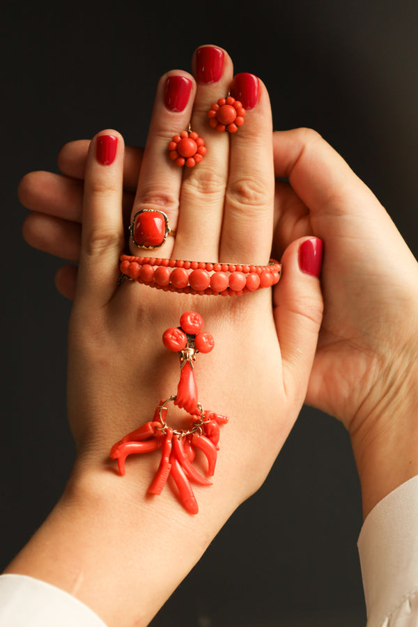 Victorian Hand Charm Brooch with Genuine Italian Coral