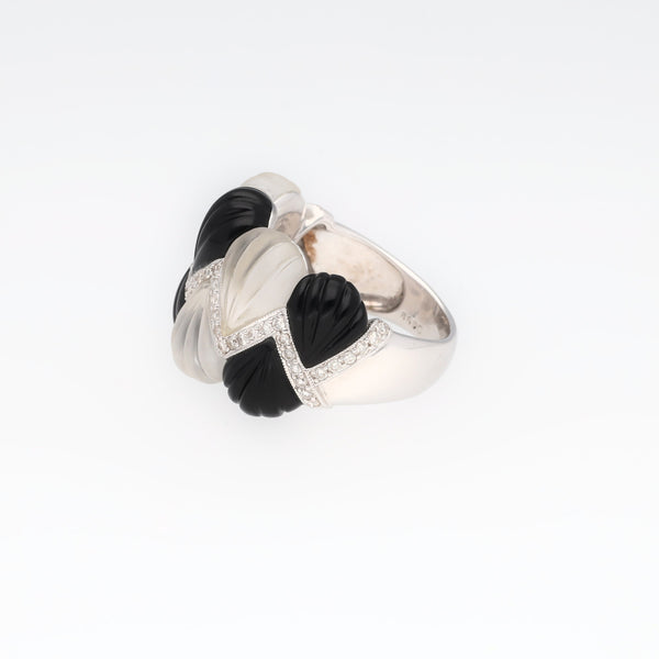 Vintage Black Onyx and Rock Crystal Ring in Solid 18k Gold