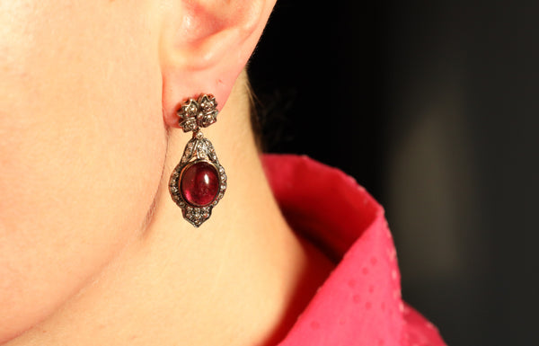 Vintage Teardrop Garnet and Diamond Earrings
