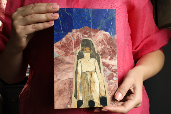 Vintage Trinket Jewelry Box with Pink Marble and Lapis Lazuli Inlay