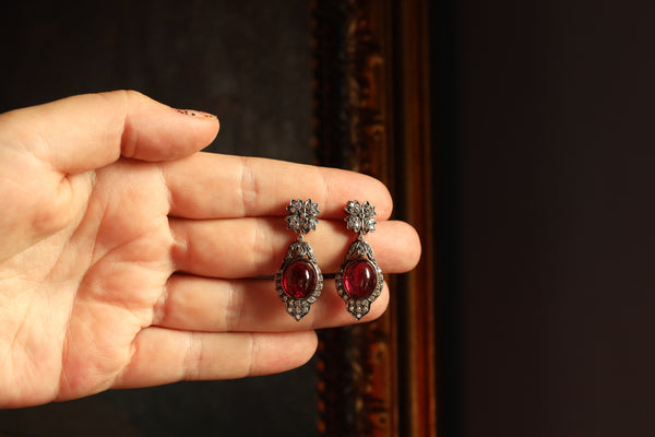 Vintage Teardrop Garnet and Diamond Earrings