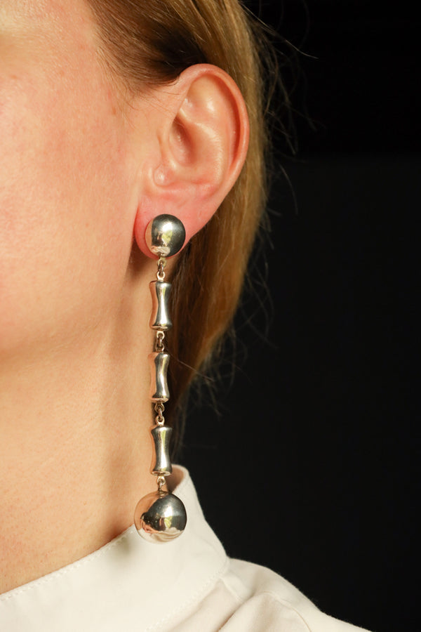 Vintage Long Silver Bone Earrings - Modern Silver