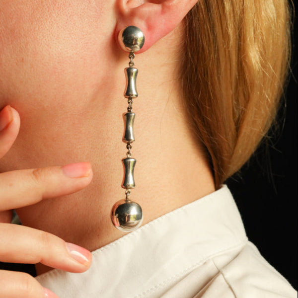 Vintage Long Silver Bone Earrings - Modern Silver