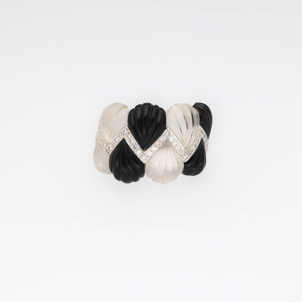 Vintage Black Onyx Rock Crystal Ring in Solid 18k Gold