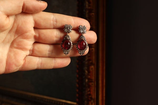 Vintage Teardrop Garnet and Diamond Earrings